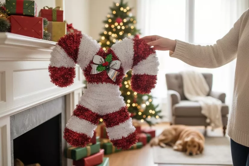 Happyland Yılbaşı Süsü Baston Şekerli Model 35 CM Baston Duvar Kapı Ağac Süsü HPY10