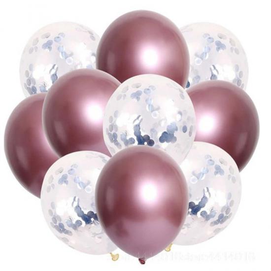 Gümüş Konfetili Pembe Krom Balon Seti