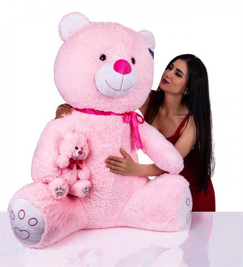 Yavrulu 100 cm Peluş Ayı Pembe