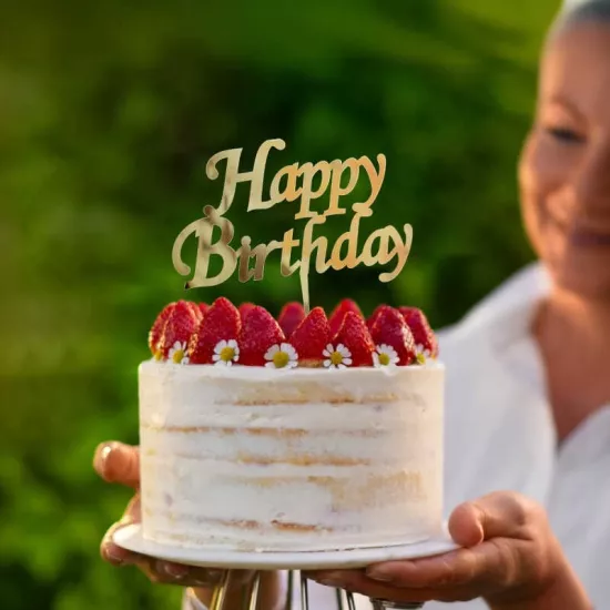 Happy Birthday Gold Pasta Üstü Pleksi