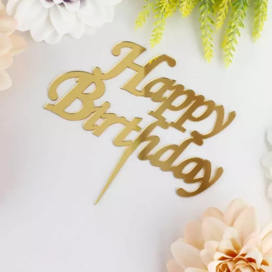 Happy Birthday Gold Pasta Üstü Pleksi