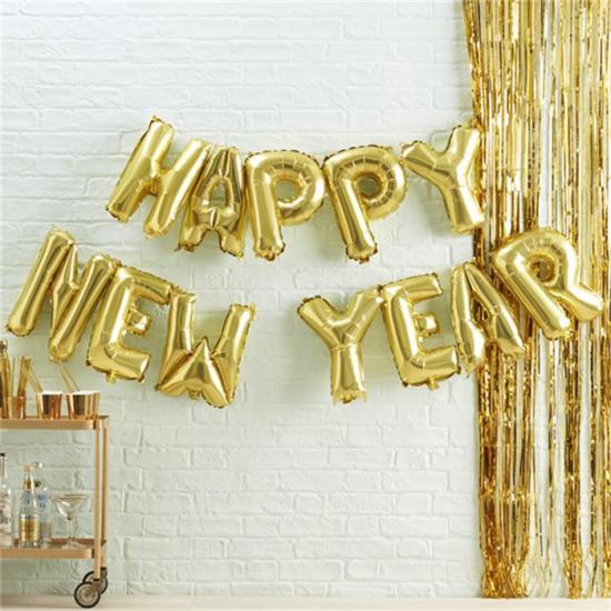 Happy New Year Gold Folyo Balon + Pompa