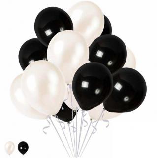 15 Siyah 15 Beyaz Konsept Balonlar Metalik Parlak 30-35 Cm