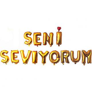 Seni Seviyorum Altın Harf Folyo Balon Set 35cm