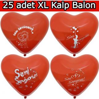 Kırmızı Kalp Balon 25 Adet Seni Seviyorum Baskılı 