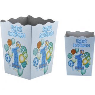Popcorn Kutusu Karton 1 Yaş Birthday (Mısır Kutusu) (8 Adet)