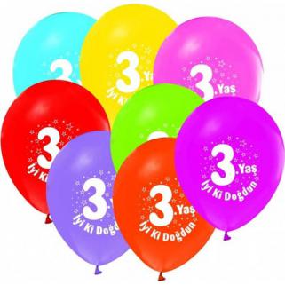 Balon 20 Adet Balon Parti Kutlama 3 Yaş Doğum Günü İyi ki Doğdun