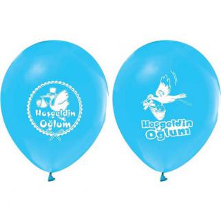 Balon 20 Adet Balon Hoş Geldin Oğlum Baskılı Parti Süsleme Mavi (