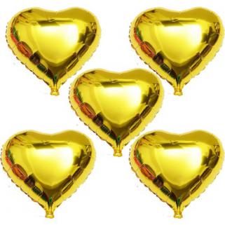 5 Adet Altın Sarısı Gold Kalp Folyo Balon 45Cm Helyumla Uçan Sevg