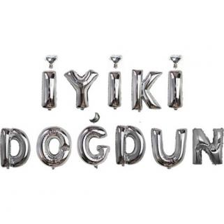 Gümüş Gri Türkçe İyi ki Doğdun Folyo Set