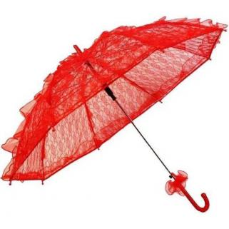 Kırmızı Dantelli Bayan Aksesuarı Ucuz Gelin Damat Kına Şemsiyesi
