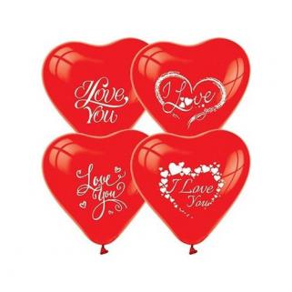 12 Adet Kırmızı Kalp Balonu I Love You Baskılı Helyumla Uçan