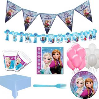 16 Kişi Elsa Frozen Parti Malzeme Paketi Süsleme Konsept Seti