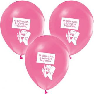 İlk Dişim 16 Adet Pembe Baskılı Balon Diş Buğdayı Kız Parti Balon