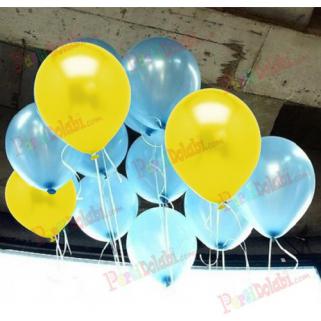 25 Ad Metalik Sedefli Civciv Sarısı-Açık Mavi Balon Helyumla Uçan