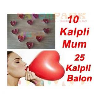 Kalp Balon + 10 Kalpli Mum Hediye. Sevgiliye Doğum günü Aşk Paket