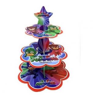 Pija Maskeliler Cupcake Kek Standı, Pj Masks 3 Katlı Karton Stand