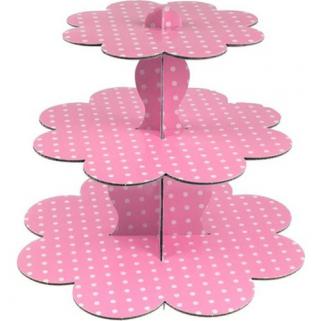 Puantiyeli Pembe 3 Katlı Cupcake Stand 1 Yaş,Diş ,Doğum Günü