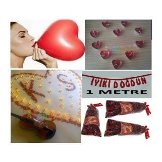 Romantik Yetişkin Doğum Günü Paketi:Yazı+ Balon+ Mum+ Gül Yaprağı