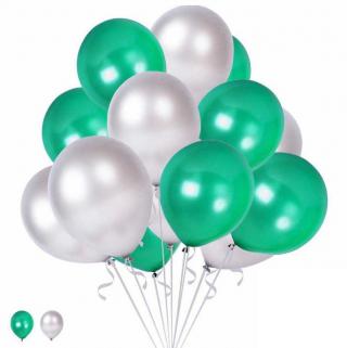 15 Mint Yeşili 15 Gümüş Konsept Balonlar Metalik Parlak 30-35 Cm