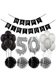 Siyah Gümüş 50 Yaş Doğum Günü Seti 50 Yaş Partisi