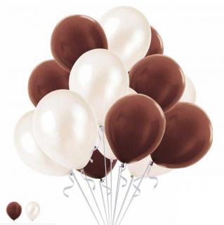 15 Beyaz 15 Kahverengi Konsept Balonlar Metalik Parlak ve Mat 30-35 Cm
