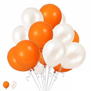 15 Turuncu 15 Beyaz Konsept Balonlar Metalik Parlak 30-35 Cm