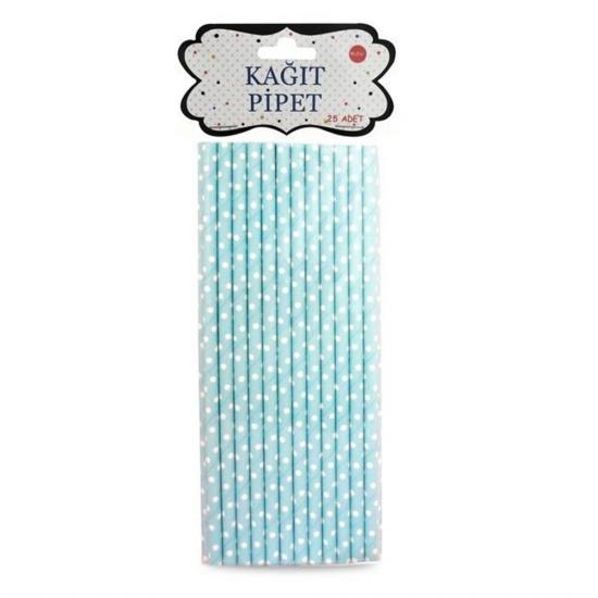 Mavi Puanlı Kağıt Pipet 25 Adet