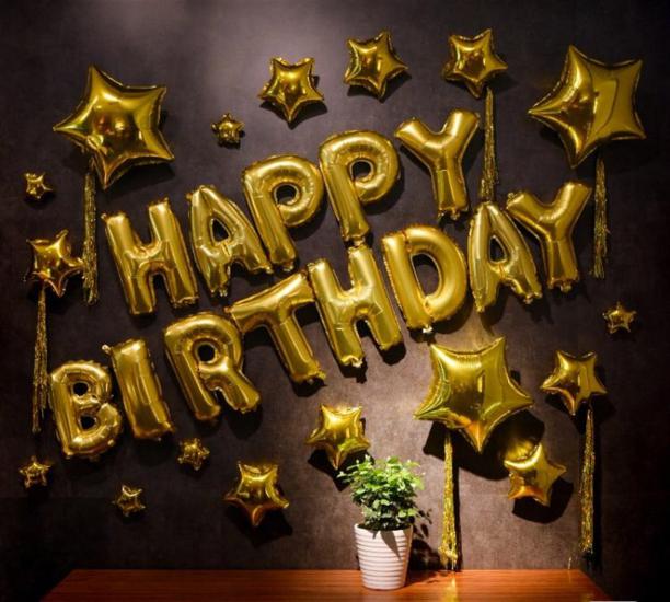 Premium Serisi Hapyy Birthday Yıldızlı Doğum Günü Kombin Altın