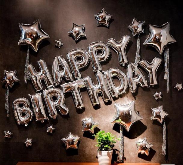 Premium Serisi Hapyy Birthday Yıldızlı Doğum Günü Kombin Gümüş