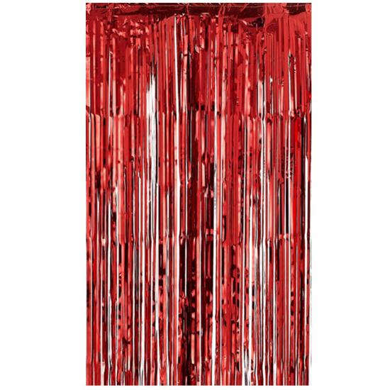 Kırmızı Işıltılı Püsküllü Arka Fon Perdesi 100x200 cm