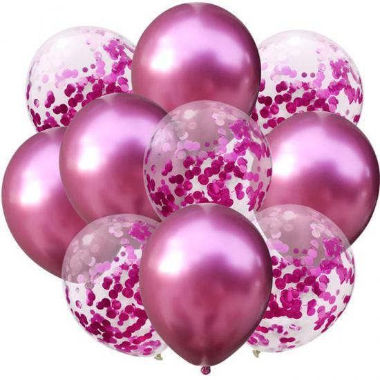 Krom Pembe Konfetili Balon 10 Adet