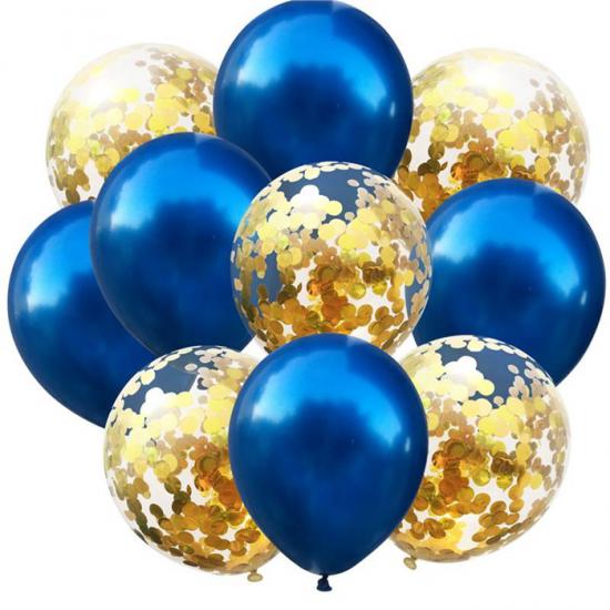 Lacivert Gold Konfetili Balon 10 Adet