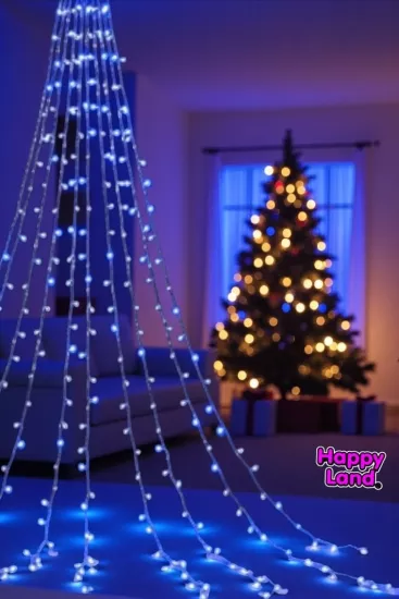 Happyland 20m 200LED Mavi Renk Fişli Siyah Kablo Eklemeli Led Işık Yılbaşı Organizasyon Aydınlatma