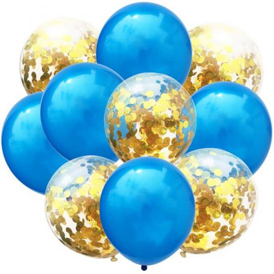 Mavi Gold Konfetili Balon 10 Adet