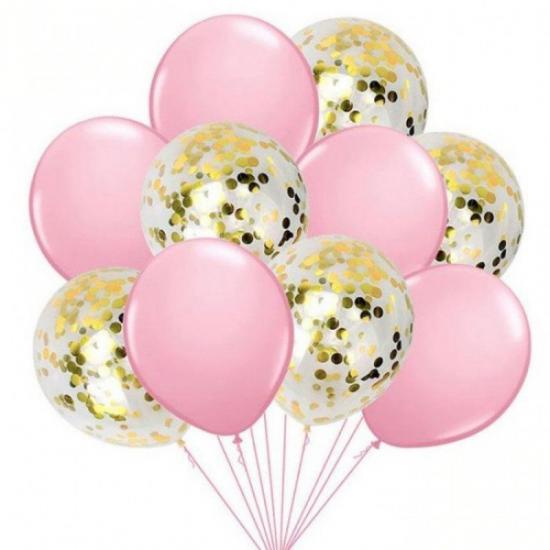 Metalik Pembe Gold Konfetili Balon Set