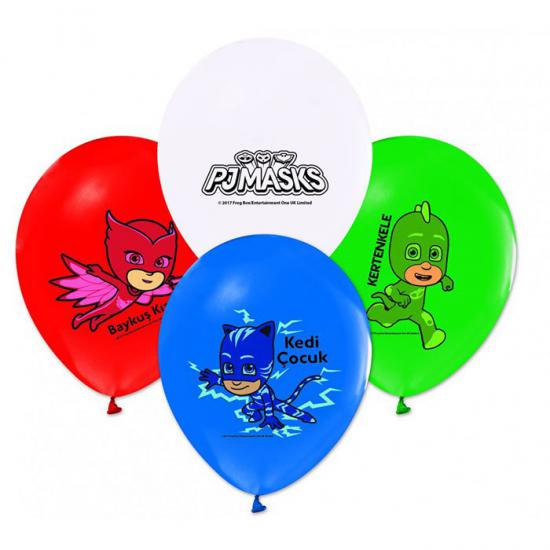 PJ Masks Pijamaskeliler Doğum Günü Baskılı Lateks Balon - 7 Adet