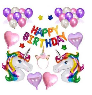 Happy Land Unicorn Balon Seti Doğum Günü Parti Seti