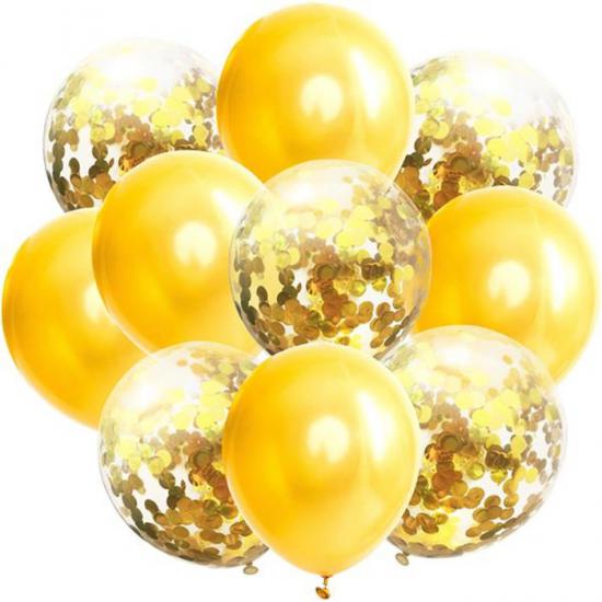 Sarı Konfetili Balon Gold-Sarı 10 Adet