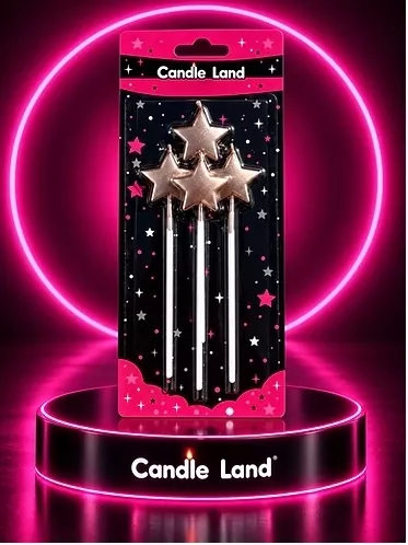 Candle Land 4’lü Metalik Yıldız Pasta Mumu