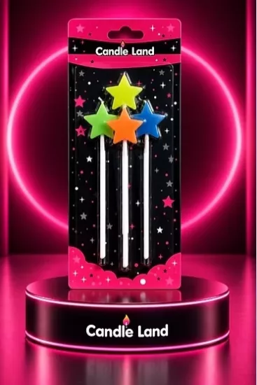 Candle Land 4’lü Metalik Yıldız Pasta Mumu