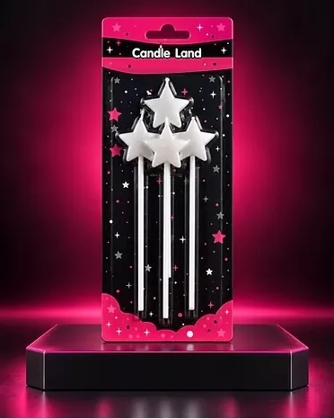 Candle Land 4’lü Metalik Yıldız Pasta Mumu