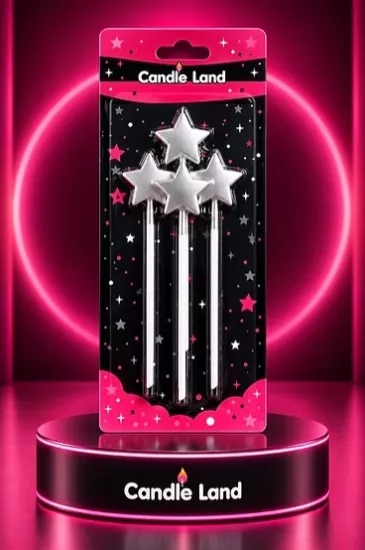 Candle Land 4’lü Metalik Yıldız Pasta Mumu
