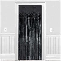 Siyah Parlak Püsküllü Kapı Perdesi