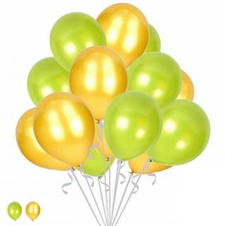 15 Açık Yeşil 15 Gold Konsept Balonlar Metalik Parlak 30-35 Cm