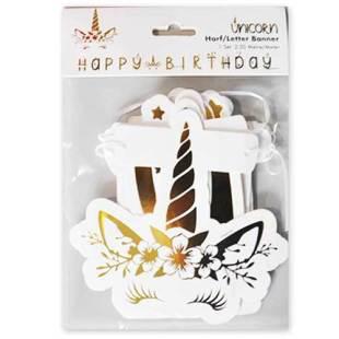 Unicorn Happy Brithday Yazısı Altın Varaklı