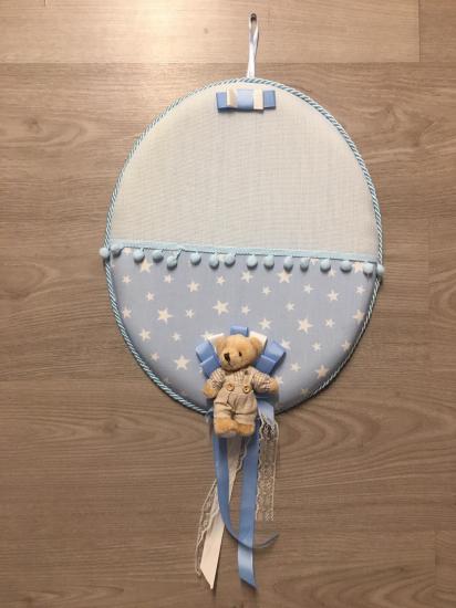Mavi Oval Ayıcıklı Bebek Kapı Süsü
