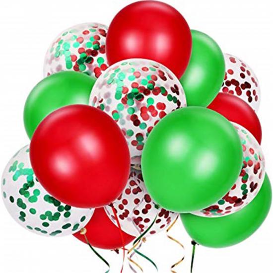 Yılbaşı Konfetili Balon Seti Şeffaf-Kırmızı-Yeşil 12 Balon