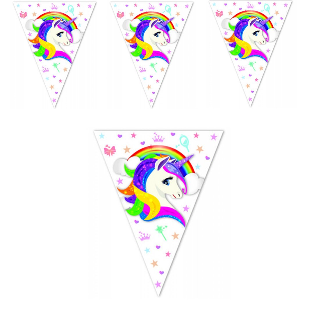 Unicorn Temalı Üçgen Flama Bayrak